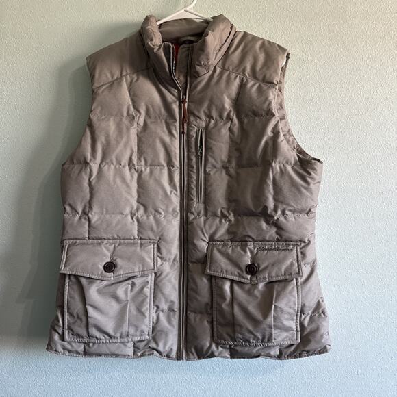 Eddie Bauer Down Puffer Vest Taupe Full Zip pockets stylish Warm Womens XL GUC - Picture 1 of 5